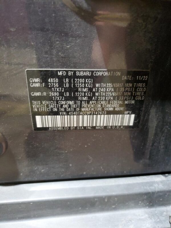 SUBARU OUTBACK CHARCOAL - 4S4BTACC9P3142623