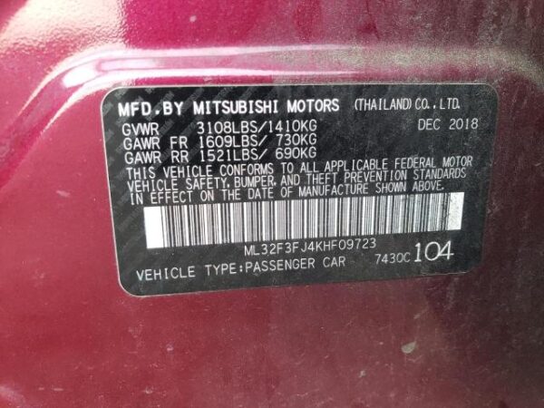 Mitsubishi MIRAGE 2019 - ML32F3FJ4KHF09723