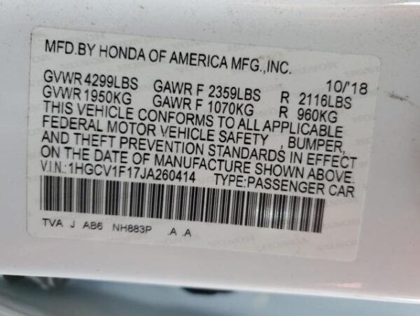 Honda Accord 2018 - 1HGCV1F17JA260414