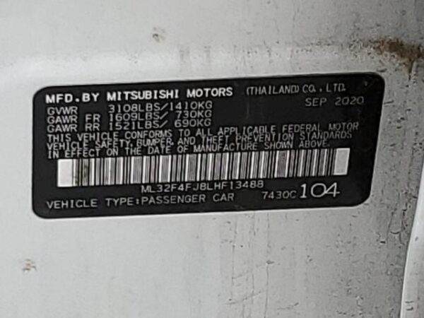 Mitsubishi MIRAGE 2020 - ML32F4FJ8LHF13488