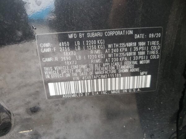 SUBARU OUTBACK BLACK - 4S4BTAPC8M3115189