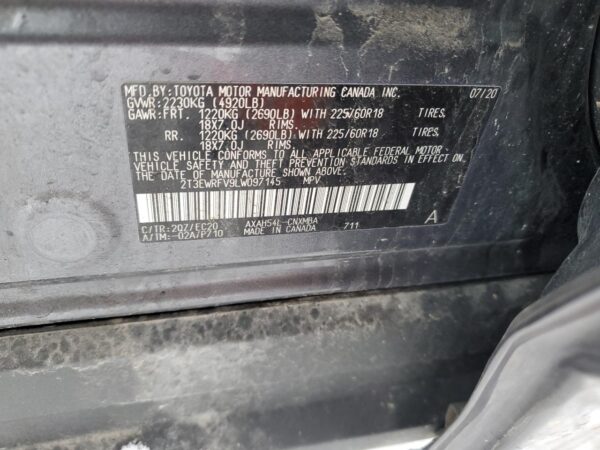 TOYOTA RAV4 GRAY - 2T3EWRFV9LW097145