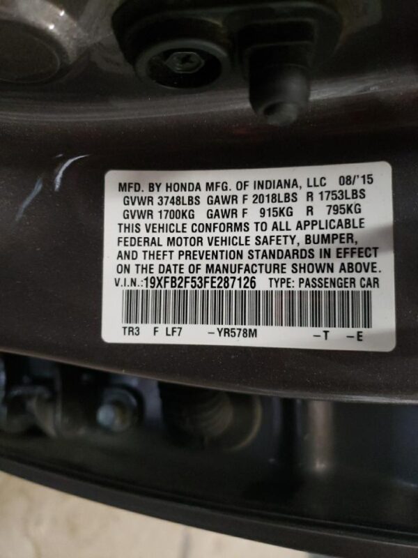 HONDA CIVIC GRAY - 19XFB2F53FE287126