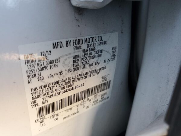 FORD EXPLORER WHITE - 1FM5K8F86DGB89242
