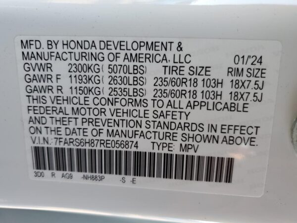 HONDA CRV WHITE - 7FARS6H87RE056874