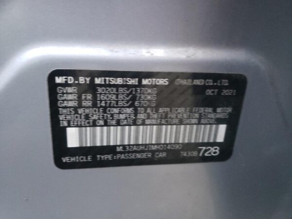 MITSUBISHI MIRAGE BLUE - ML32AUHJ1MH014090