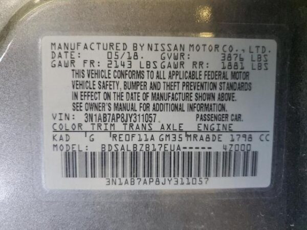 Nissan SENTRA 2018 - 3N1AB7AP8JY311057