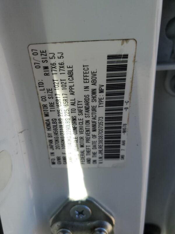 HONDA CRV WHITE - JHLRE38387C073573