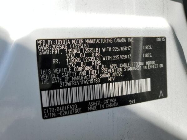 Toyota RAV4 2015 - 2T3WFREV1FW219183