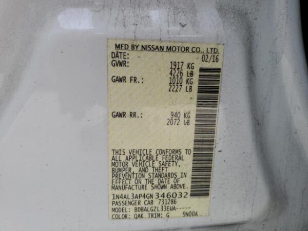 Nissan ALTIMA 2016 - 1N4AL3AP4GN346032