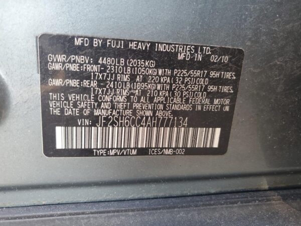 SUBARU FORESTER TEAL - JF2SH6CC4AH777134