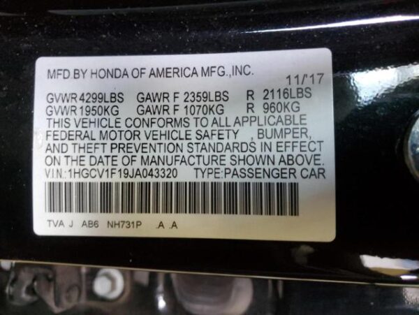 Honda Accord 2018 - 1HGCV1F19JA043320
