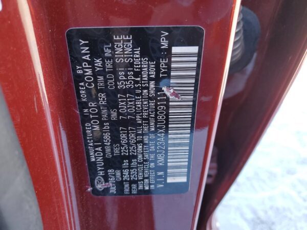 HYUNDAI TUCSON BURGUNDY - KM8J23A4XJU809111