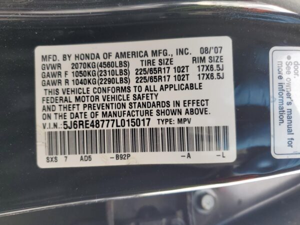 HONDA CRV BLACK - 5J6RE48777L015017