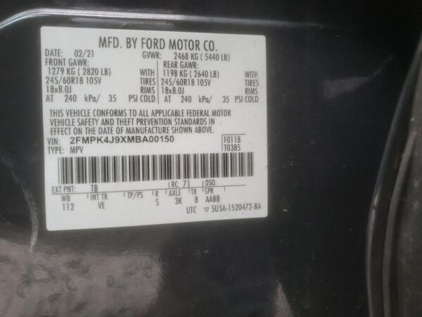 FORD EDGE GRAY - 2FMPK4J9XMBA00150
