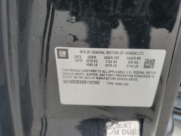 CHEVROLET IMPALA BLACK - 2G1WG5E3XD1197252