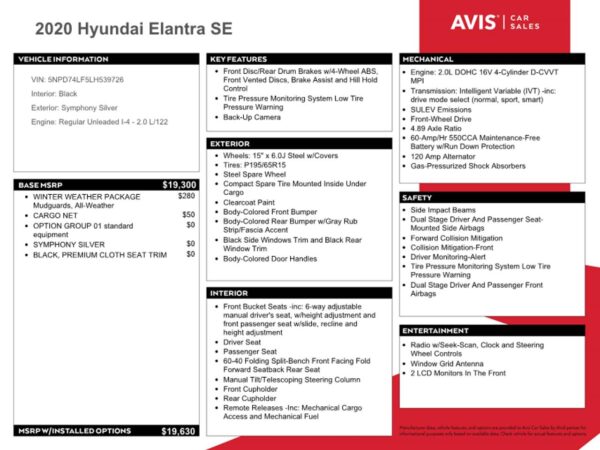 HYUNDAI ELANTRA SILVER - 5NPD74LF5LH539726