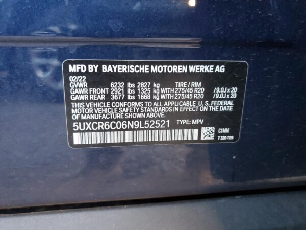 BMW X5 BLUE - 5UXCR6C06N9L52521