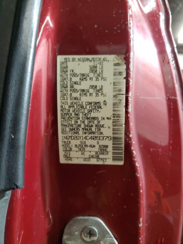 NISSAN FRONTIER MAROON - 1N6MD26Y14C409379
