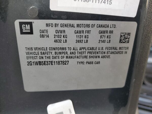 CHEVROLET IMPALA CHARCOAL - 2G1WB5E37E1187827