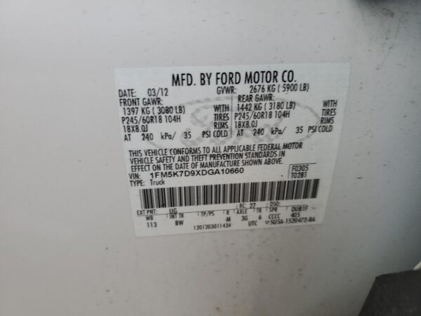FORD EXPLORER WHITE - 1FM5K7D9XDGA10660