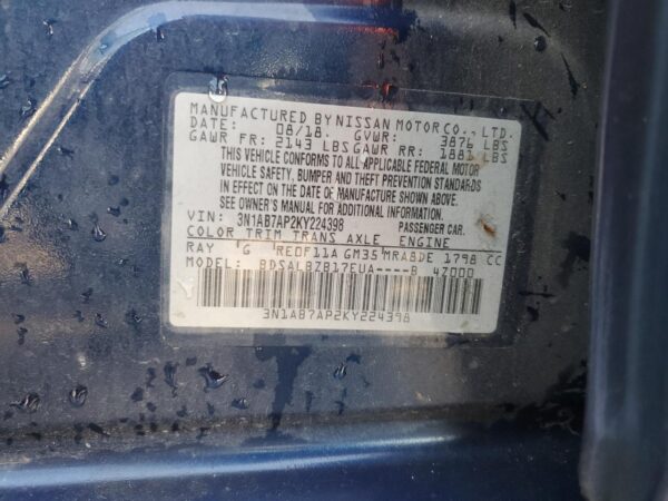NISSAN SENTRA BLUE - 3N1AB7AP2KY224398