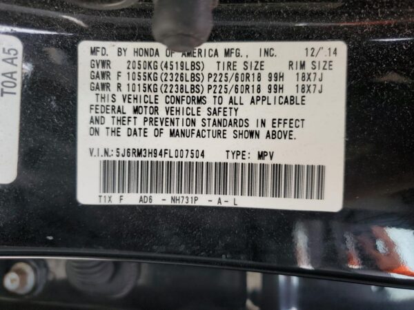 HONDA CRV BLACK - 5J6RM3H94FL007504