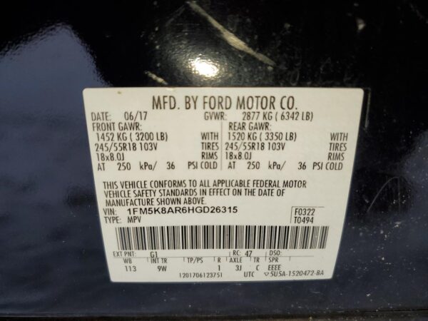 FORD EXPLORER BLACK - 1FM5K8AR6HGD26315