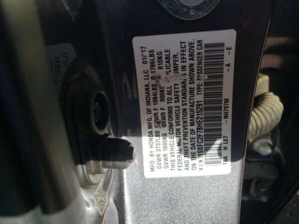 HONDA CIVIC GRAY - 19XFC2F78HE215291