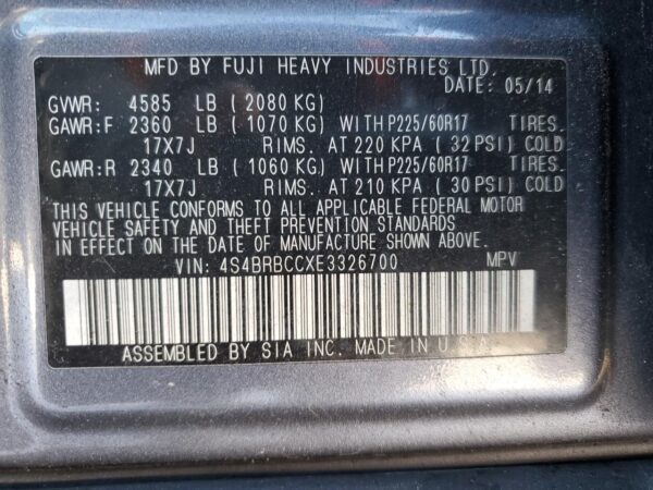 SUBARU OUTBACK BLUE - 4S4BRBCCXE3326700