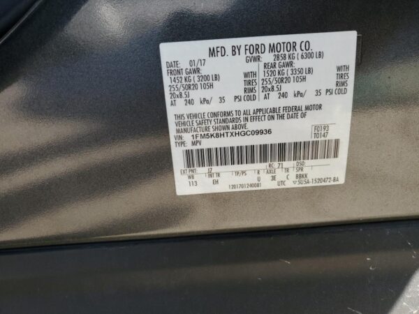 FORD EXPLORER GRAY - 1FM5K8HTXHGC09936