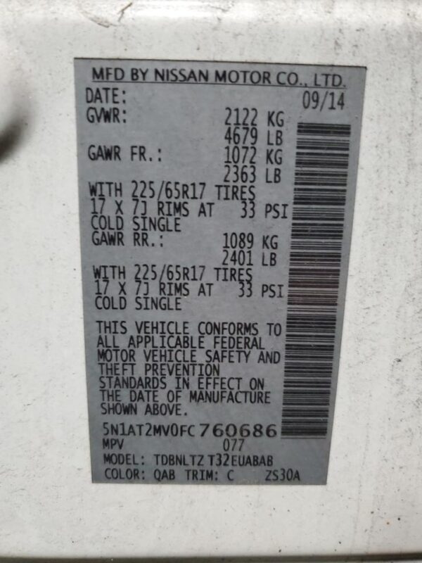 NISSAN ROGUE WHITE - 5N1AT2MV0FC760686