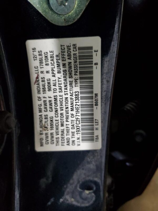 HONDA CIVIC BLUE - 19XFC2F71HE213883