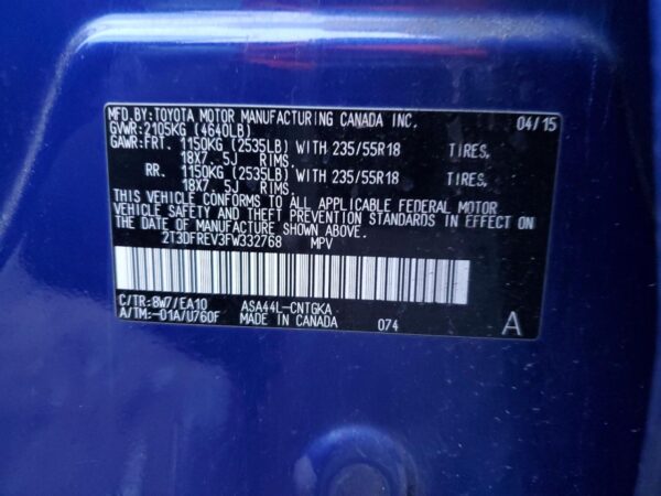 TOYOTA RAV4 BLUE - 2T3DFREV3FW332768