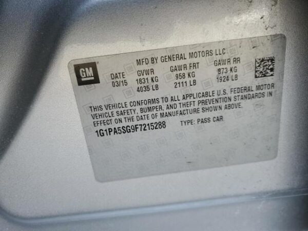 Chevrolet CRUZE 2015 - 1G1PA5SG9F7215288
