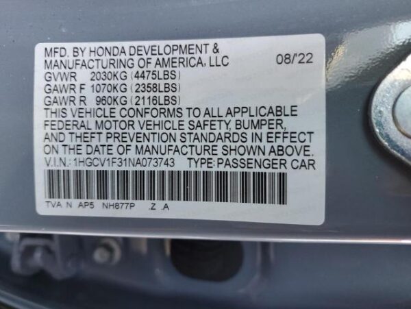 Honda Accord 2022 - 1HGCV1F31NA073743