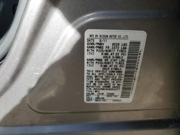 NISSAN ROGUE SILVER - JN8AS5MV9CW350377