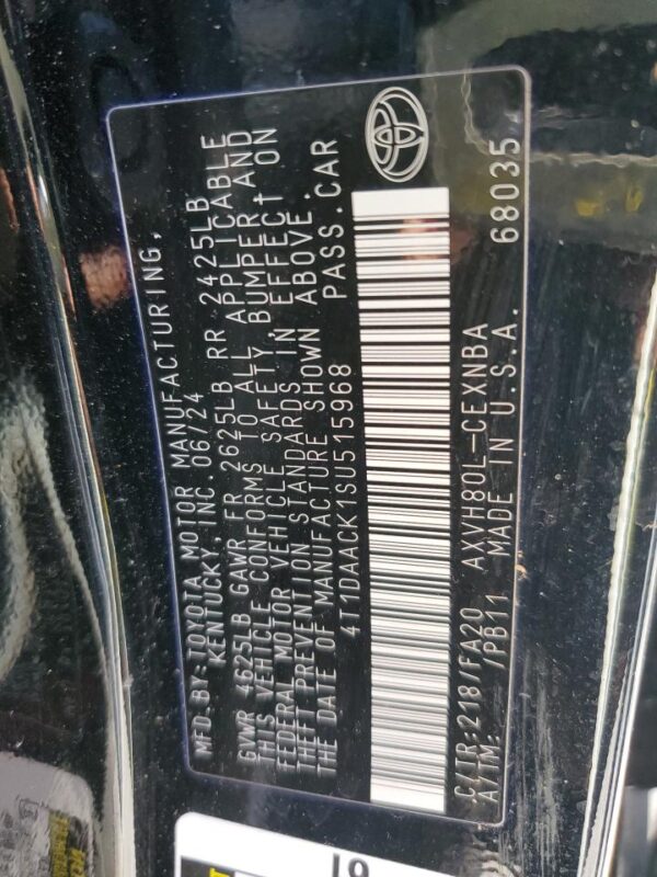 TOYOTA CAMRY BLACK - 4T1DAACK1SU515968