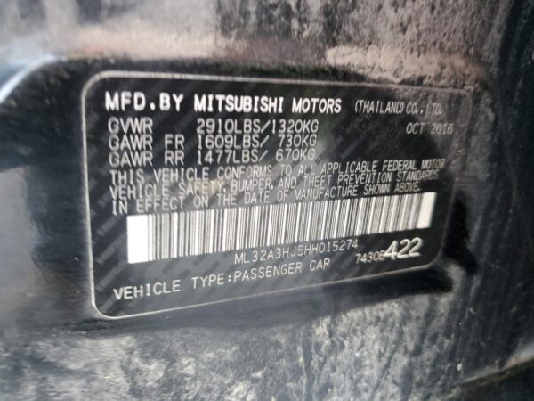 MITSUBISHI MIRAGE BLACK - ML32A3HJ5HH015274
