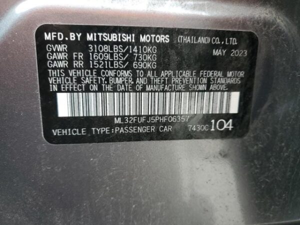 Mitsubishi MIRAGE 2023 - ML32FUFJ5PHF06357