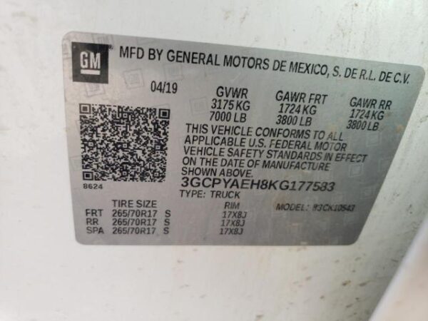 Chevrolet SILVERADO 2019 - 3GCPYAEH8KG177583