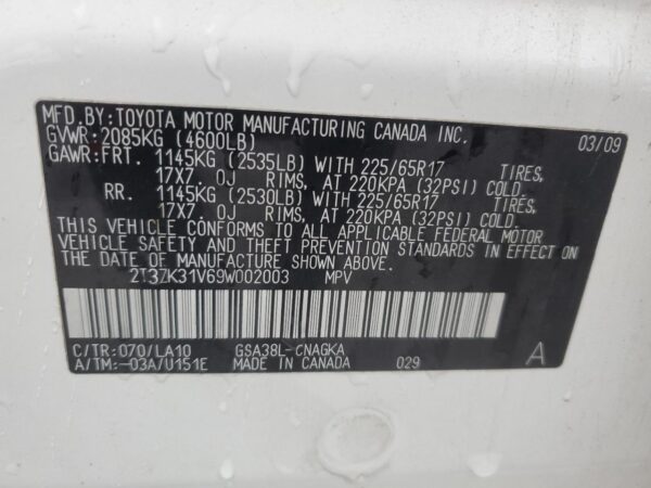 TOYOTA RAV4 WHITE - 2T3ZK31V69W002003