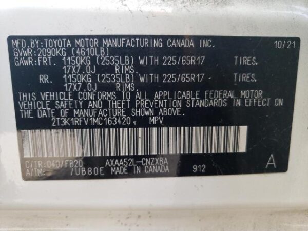 Toyota RAV4 2021 - 2T3K1RFV1MC163420