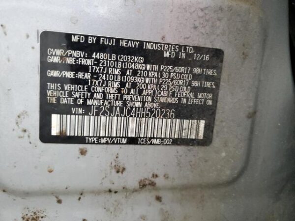 Subaru FORESTER 2017 - JF2SJAJC4HH520236