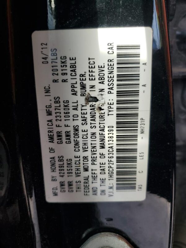 HONDA ACCORD BLACK - 1HGCP2F63CA138390