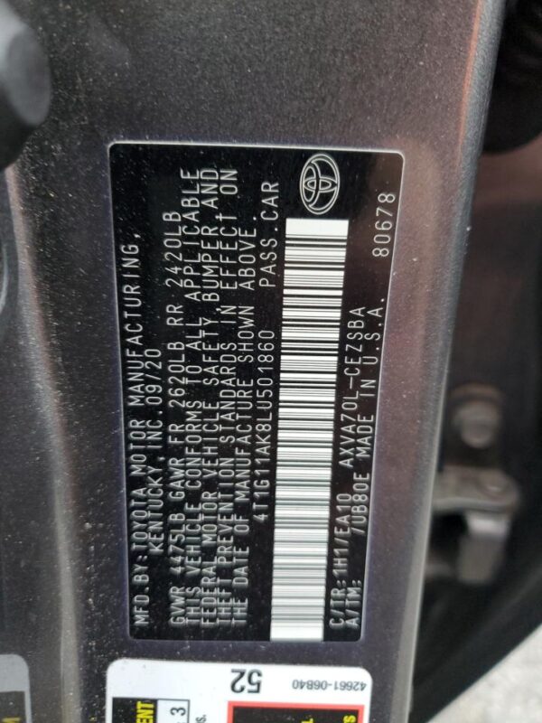 TOYOTA CAMRY PURPLE - 4T1G11AK8LU501860