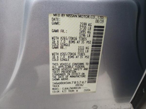 Nissan FRONTIER 2019 - 1N6AD0ER5KN785747