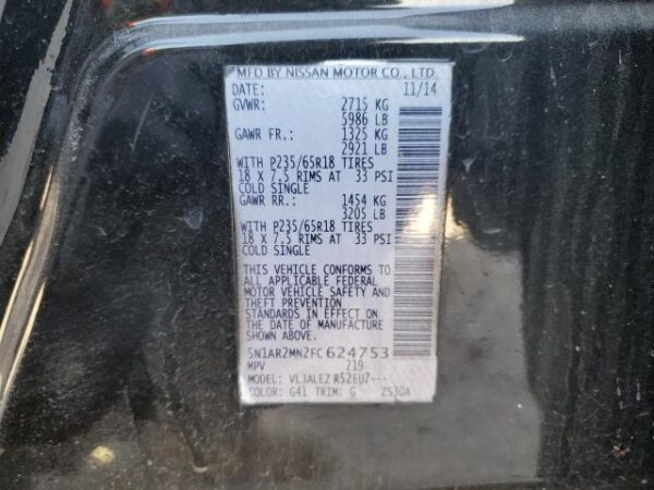 Nissan PATHFINDER 2015 - 5N1AR2MN2FC624753