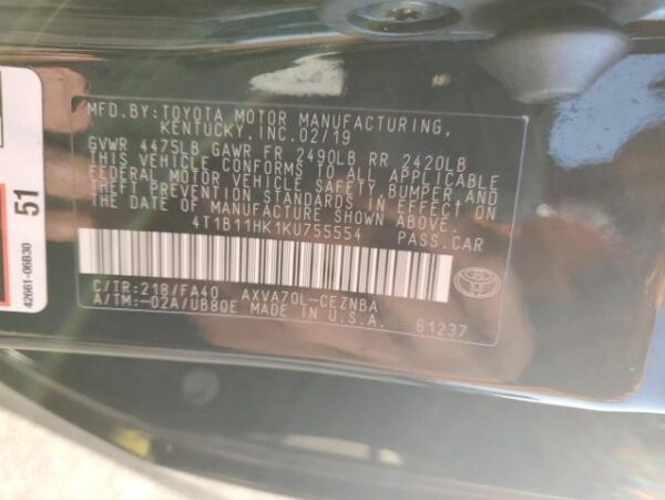 Toyota CAMRY 2019 - 4T1B11HK1KU755554