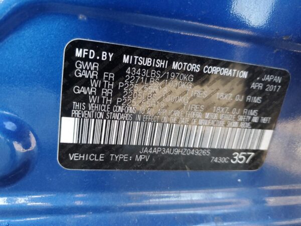 MITSUBISHI OUTLANDER BLUE - JA4AP3AU9HZ049265